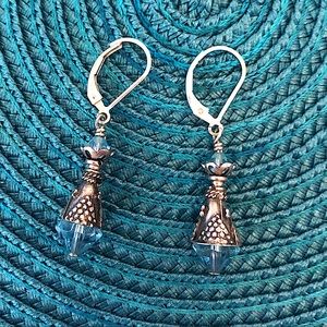 Lever back Silver tone with blue stone earrings